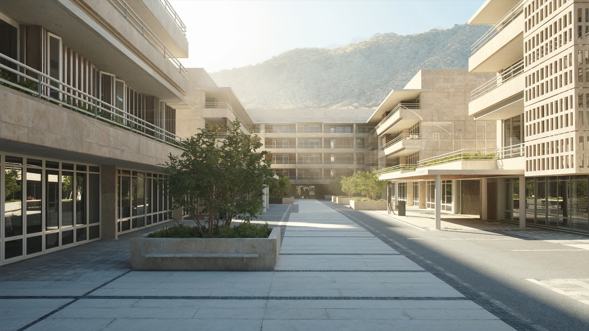 Ruhiger Innenhof eines Immobilienprojekts